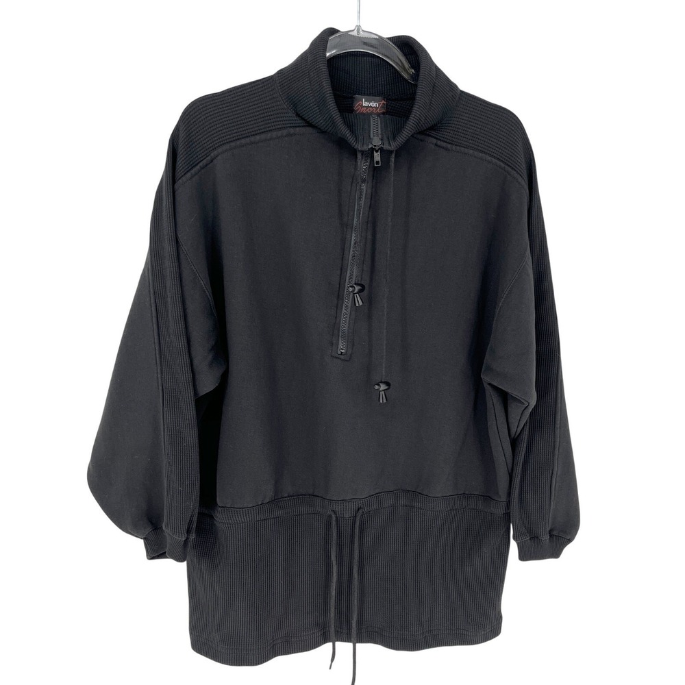 Vintage Lavon Sports Black HalfZip Sweatshirt Jacket Women XL Oversized MockNeck